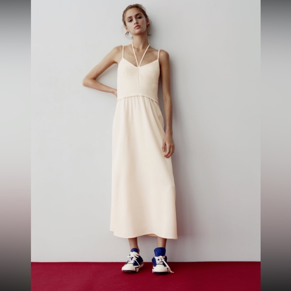 Zara Cream Crochet Detail Dress